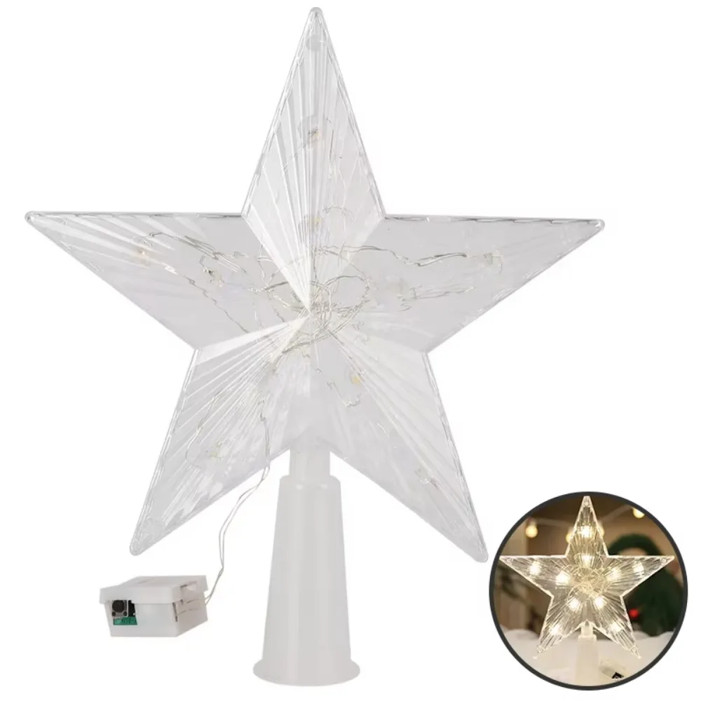 

Transparent Christmas Star Tree Toppers Lighted Warm/Colorful Light LED Lighted Star Battery Powered Waterproof