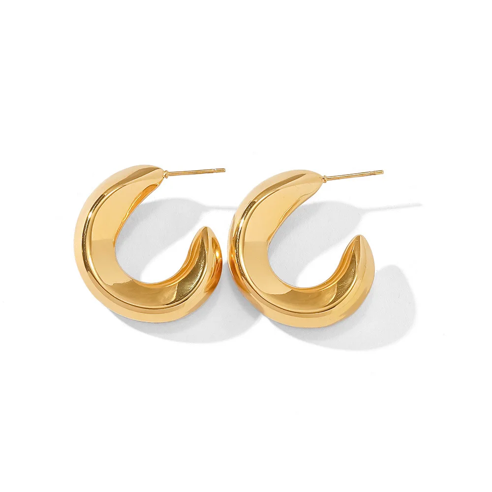 

Stainless Steel PVD 18K Gold Plated Tarnish Waterproof Irregular CC Hoop Earring For Woman Jewelry Wholesale Trendy