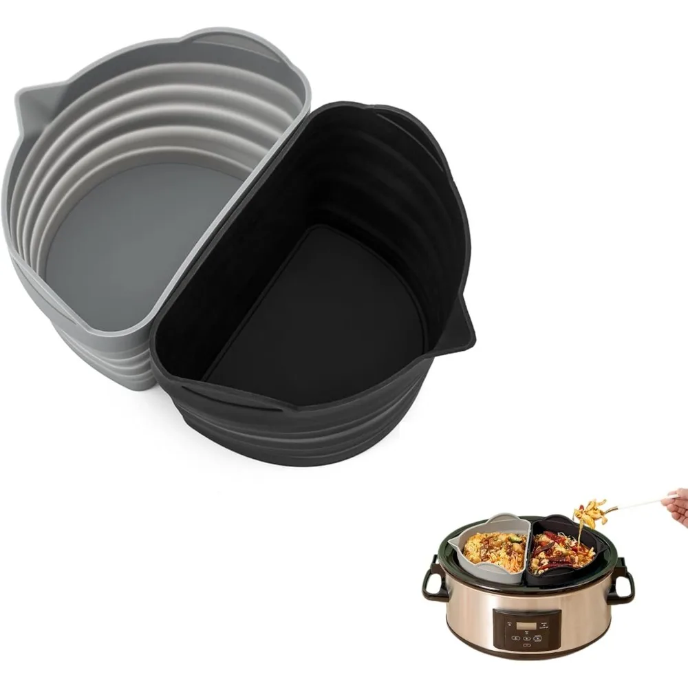 2Pcs Slow Cooker Divider Liners Padded Dishwasher Pot Reusable Silicone Crockpot Divider Leakproof Cook Liner for 6-8qt