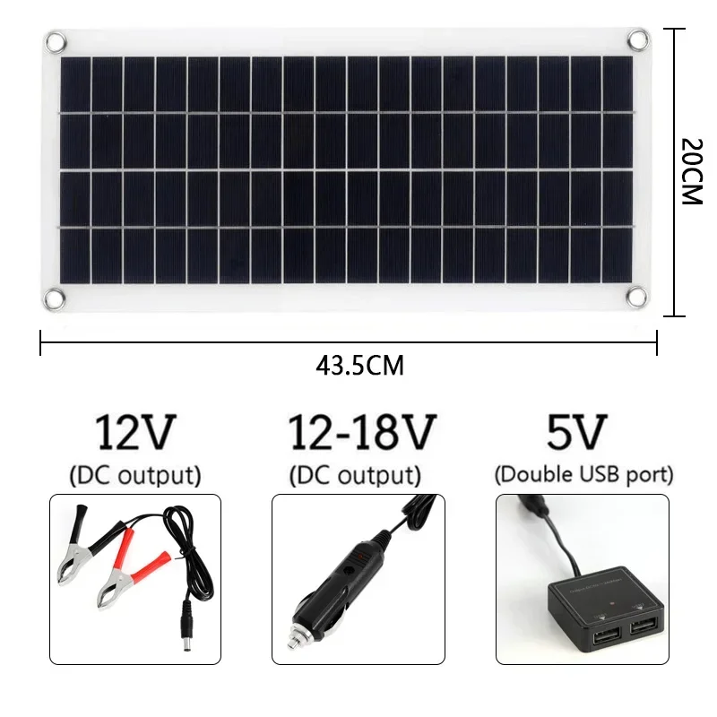 Kit completo para el hogar con sistema de energía solar, ideal para acampar al aire libre, con doble salida de 10 W, panel solar flexible y controlador para cargar baterías de coche o yate.