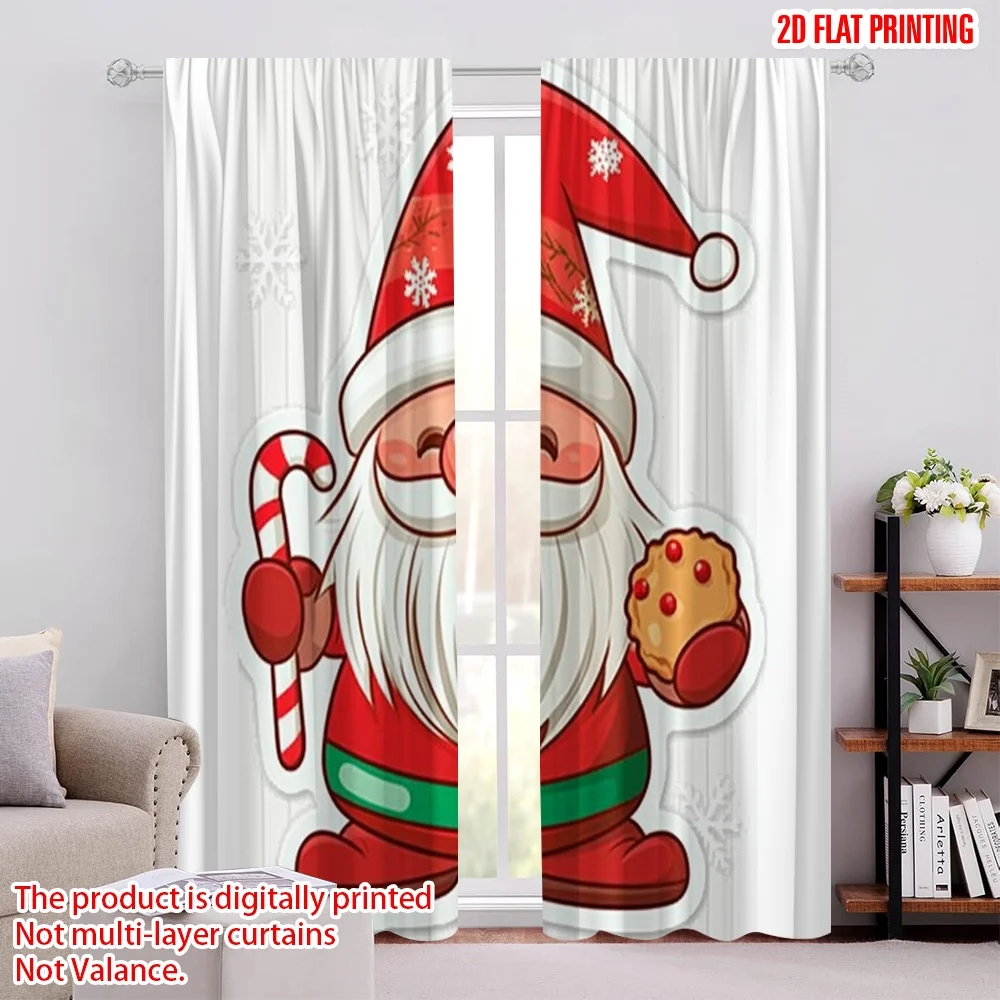 

2pcs 2D flat printing Merry Christmas Window Curtains dwarf Polyester Without Electricity Party Decorations for Indoor