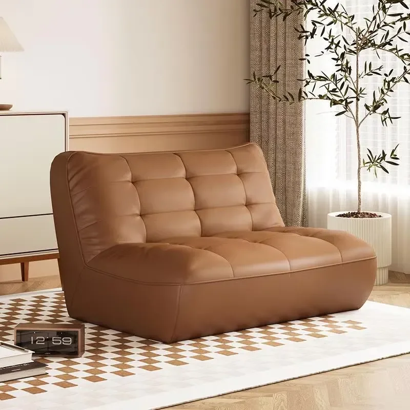 Modern Retro Luxury Leather Sofa Chair Straight Line Casual Furniture Set Simple Design for Living Room Home