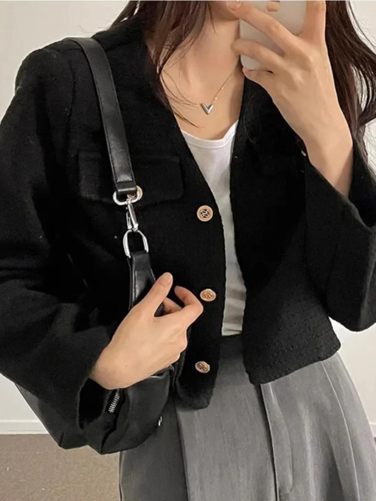 Chic Retro Short Quilted Jacket Women's Small Size Long Sleeve round Neck High End Feeling Elegance Fragrance Style Top