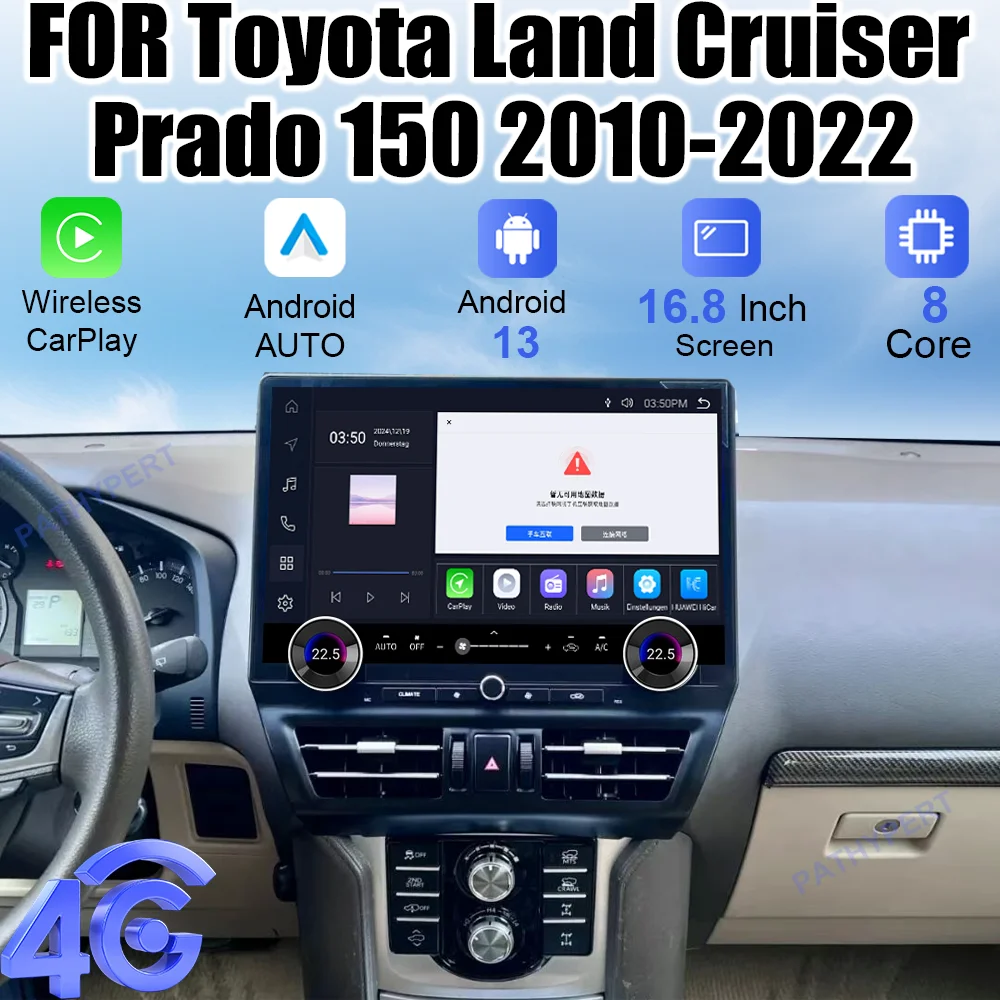 

16.8" Qualcomm For Toyota Land Cruiser Prado 150 2010-2022 Car Intelligent Systems Android 13 Carplay Radio 2 Din Head Unit GPS