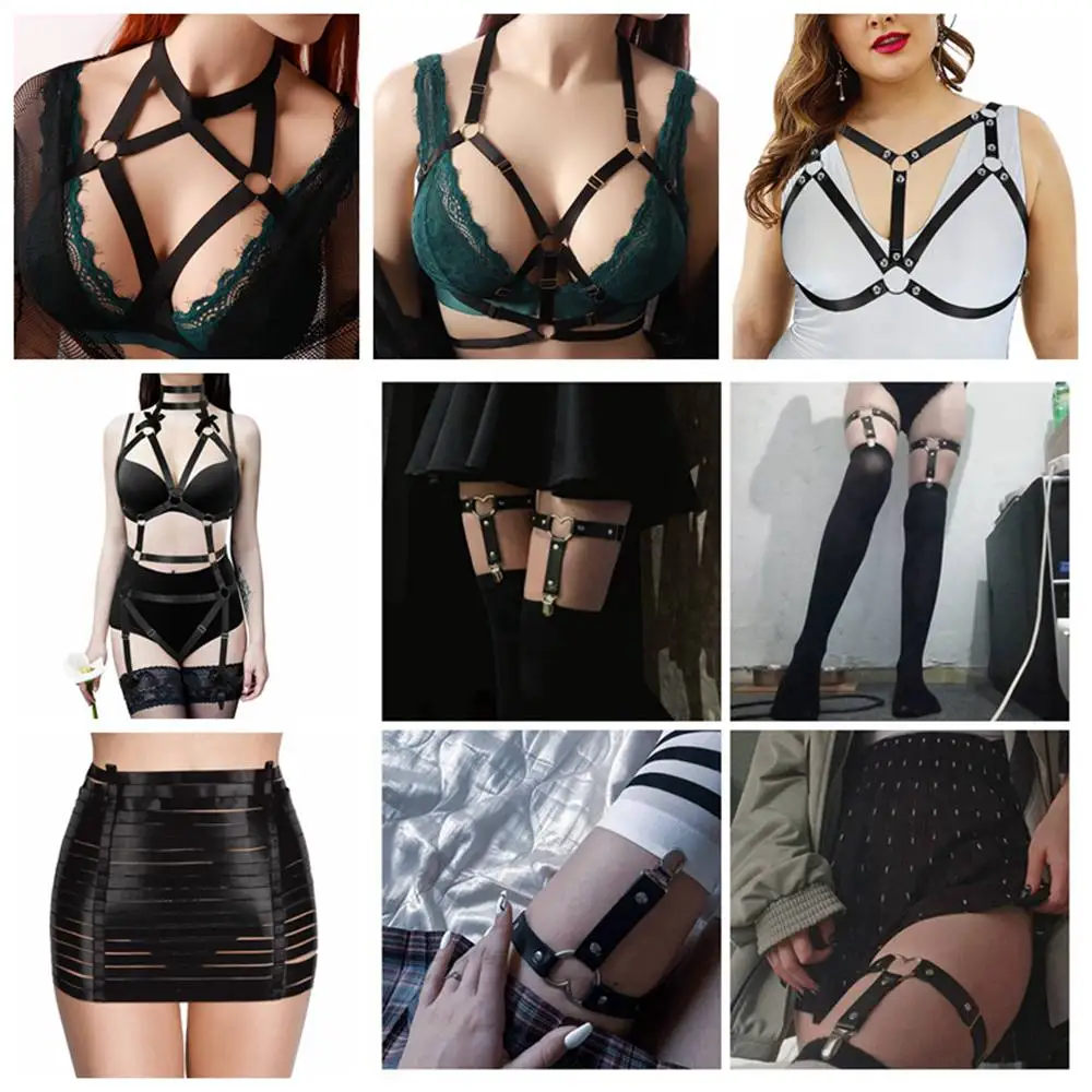 

Strappy Body Harness Cage Bra Black Pentagram Top Caged Strap Bondage For Women Lingerie Punk Gothic Plus Size Festival Rave