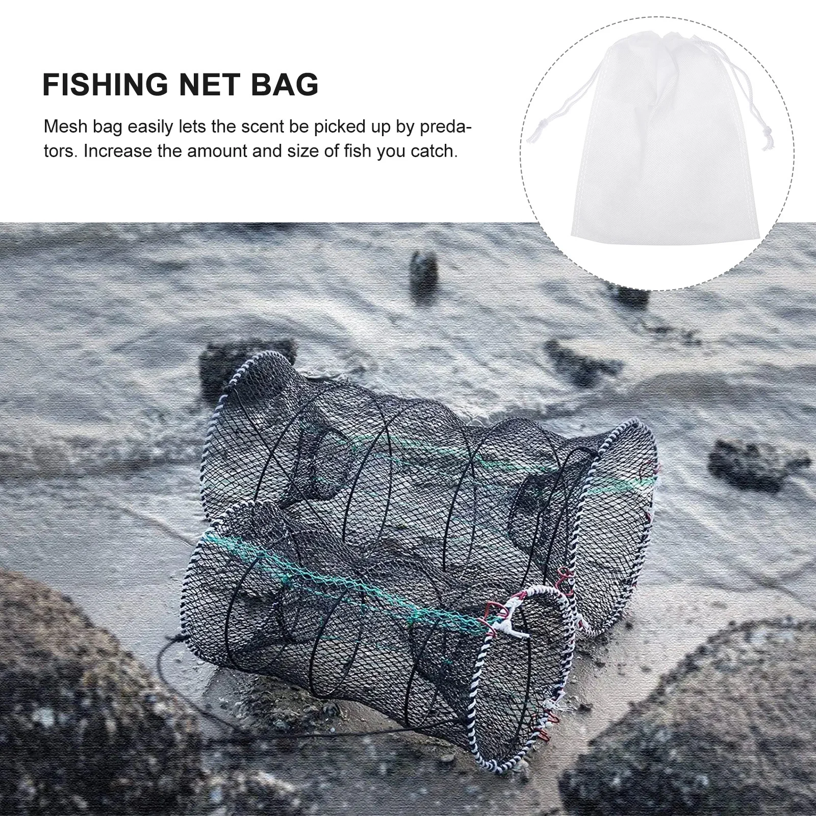 

10Pcs Fishing Cloth Bag Non-Woven Fabric White Drawstring Sack Bait Storage Tool for Catching Large Fish Outdoors