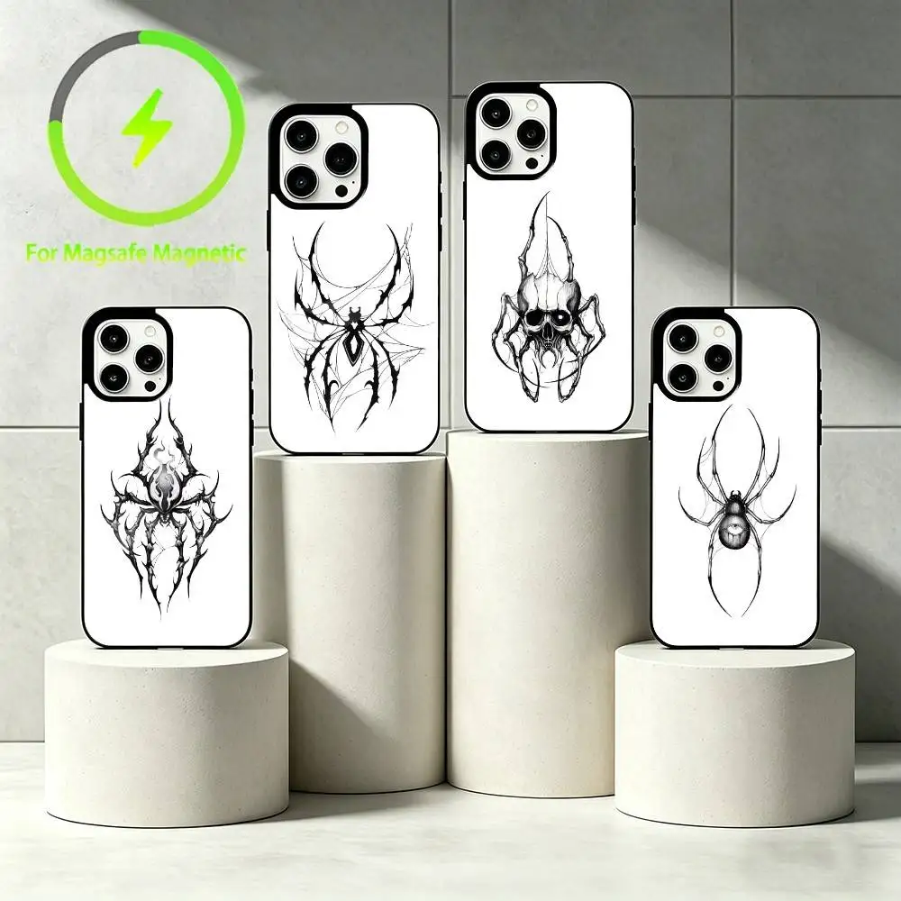 

D-Dark Gothic Spider Phone Case For iPhone 17 16 15 14 13 12 Pro Max Plus for Mirror Wireless Magnetic Cover