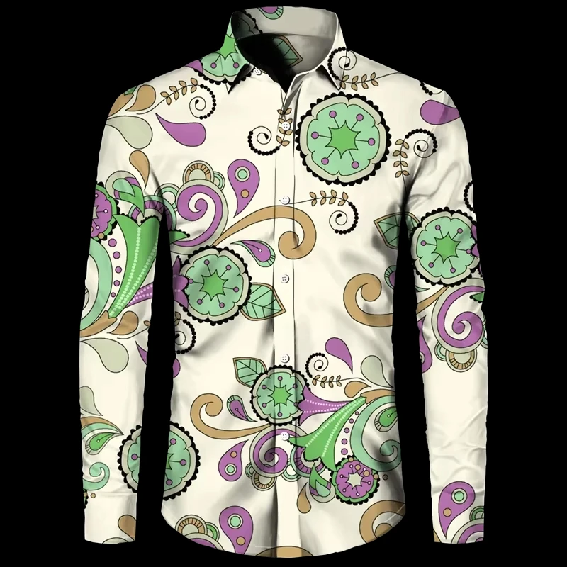 Men's Fall Shirts Casual Shirts Trendy 3D Digital Print Printed Long Sleeve Tops Men's Prom Cardigan Shirts/