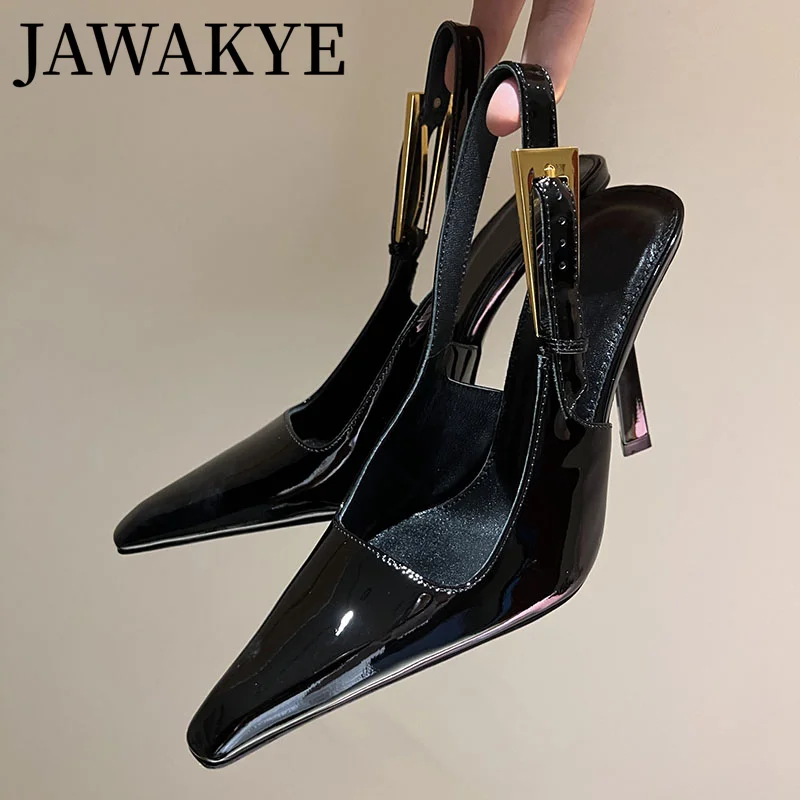 Summer 2024 Luxury Brand Patent Leather High Heels Women Pumps Gold heels Pointy Toe Sandals Elegant Wedding Sandals for Women