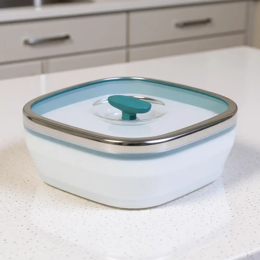 

5.5-Cup Square Glass Food Storage with Glass Lid | Meal Prep & Microwave Cookware | Stackable Airtight Container with Vented Lid