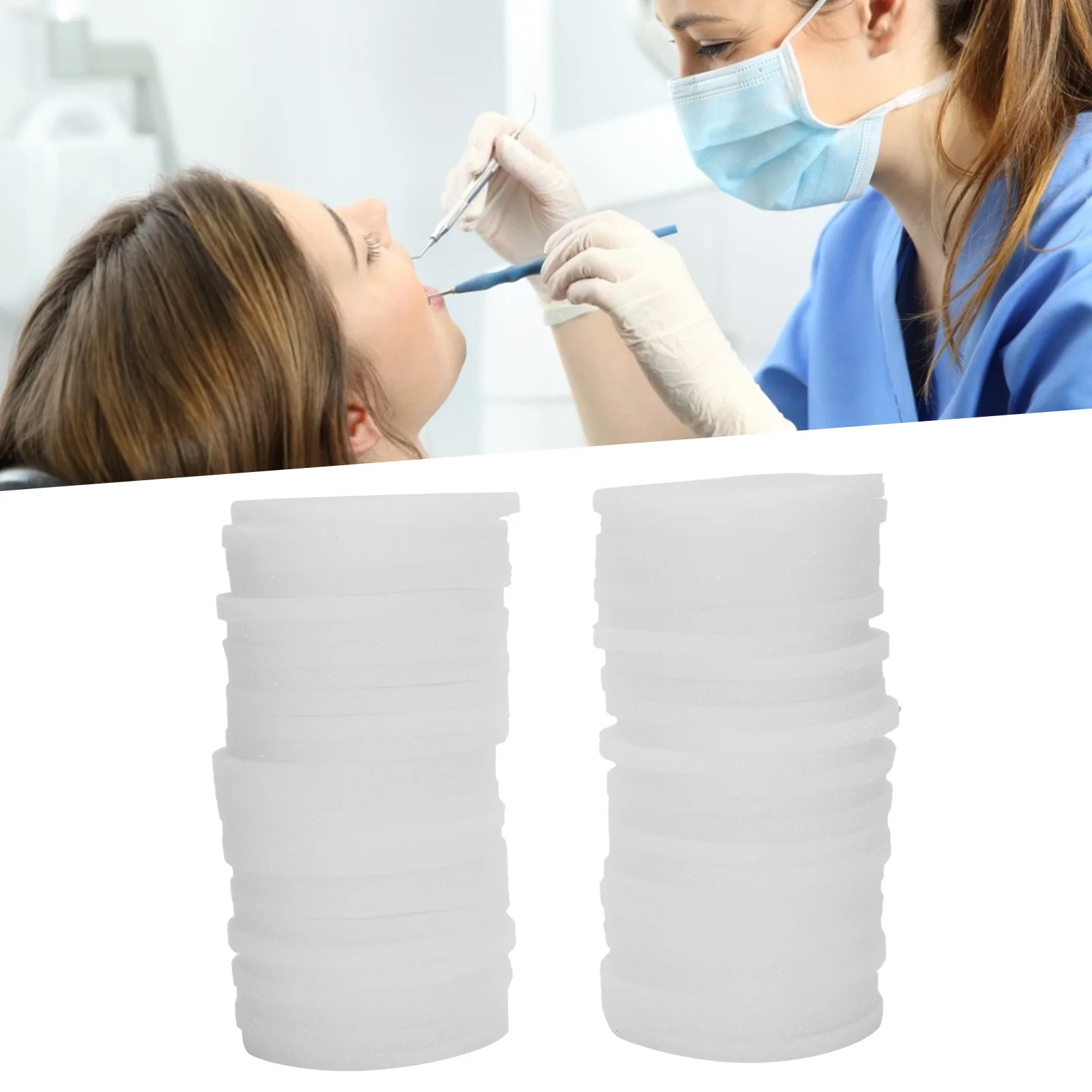 50 Pcs Disposable Sponge Pad Soft Dentist Foam File Cleaning Dental Clean Stand Replacement Oral Care Whitening Consumable Tool