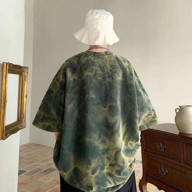 

Vintage Oversized Men Short Sleeve T-Shirt Plus Size Tie-Dye Unisex Casual Loose Fit Street Fashion Top