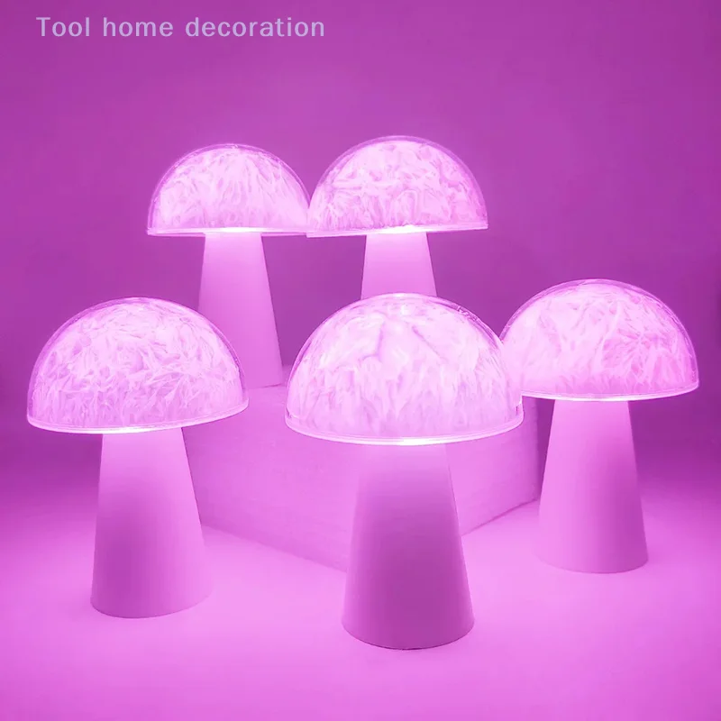 Cute Mushroom Shape LED Table Lamp USB Type-C Rechargeable 7 Color Night Light Dimmable Camping Desk Lamp For Bar Club Coffee