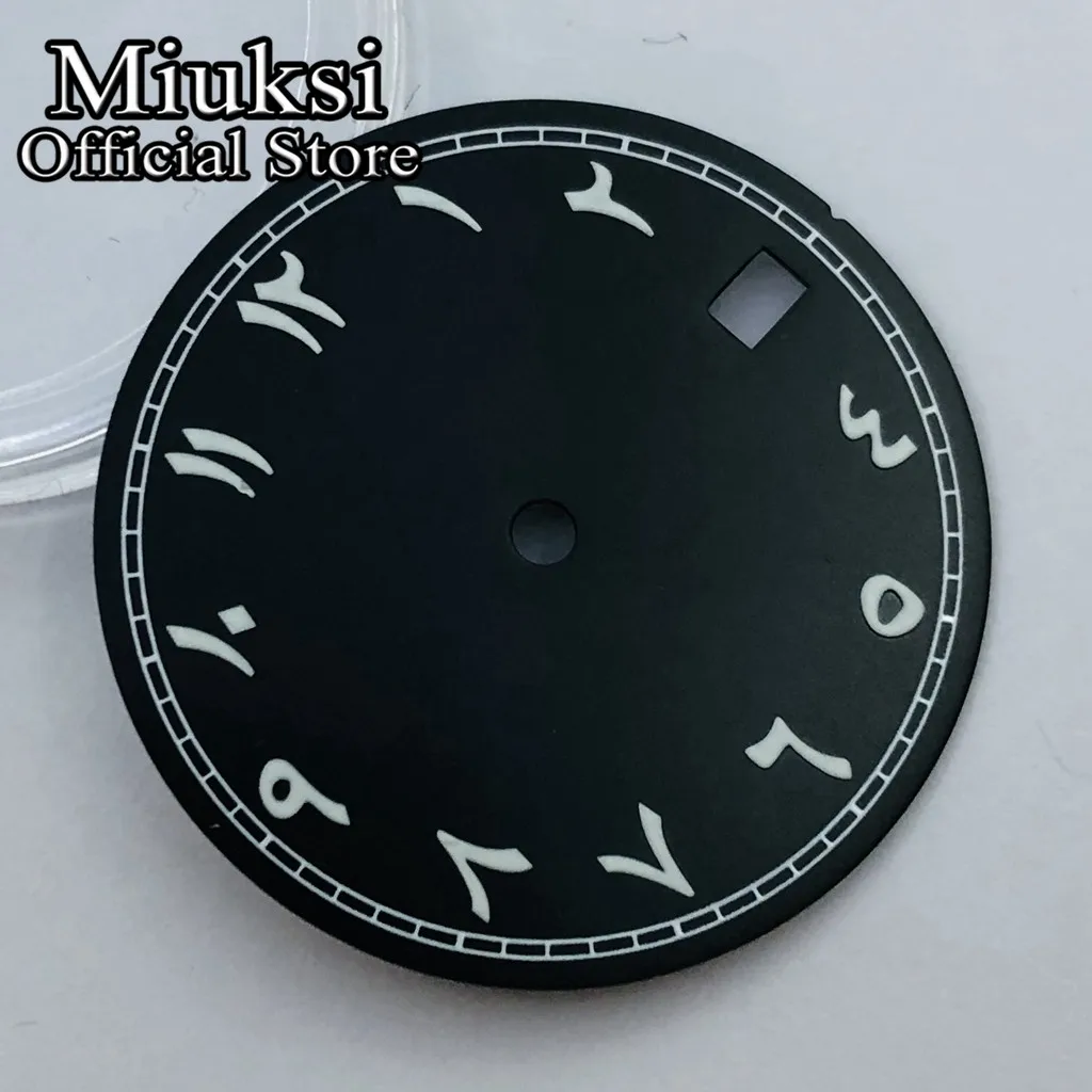 Miuksi 29mm black blue green pink purple watch dial luminous fit NH35 movement