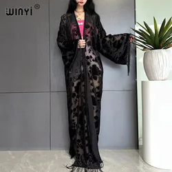 Płaszcz WINYI na Bliskim Wschodzie moda muzułmańska Kaftan kimono maxi szaty Streetwear otwierana Abaya perspektywa elegancka sukienka okrycie plażowe