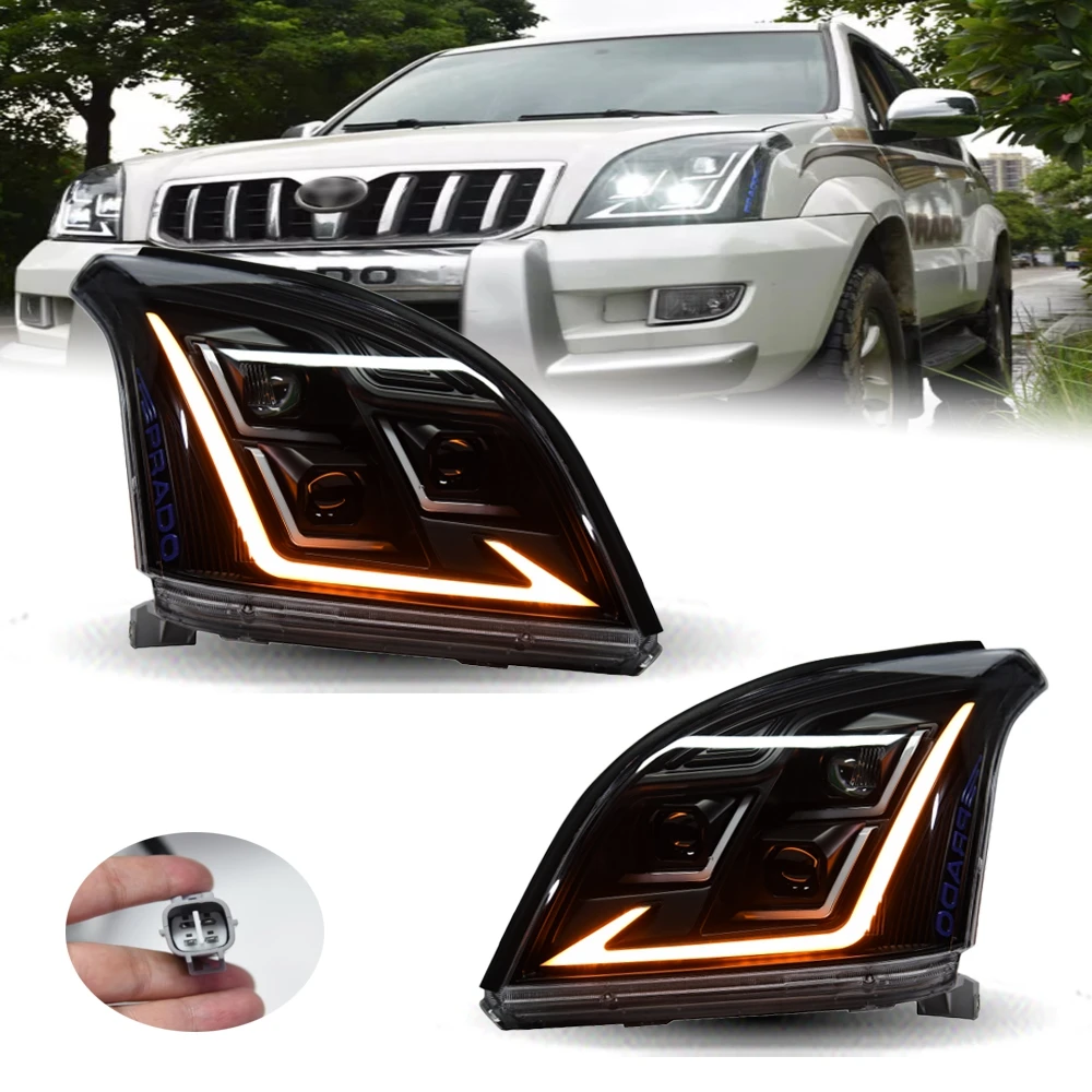 Headlight For Toyota Prado LED Headlight 2003-2009 Headlights LC120 DRL Turn Signal High Beam Angel Eye Projector Lens