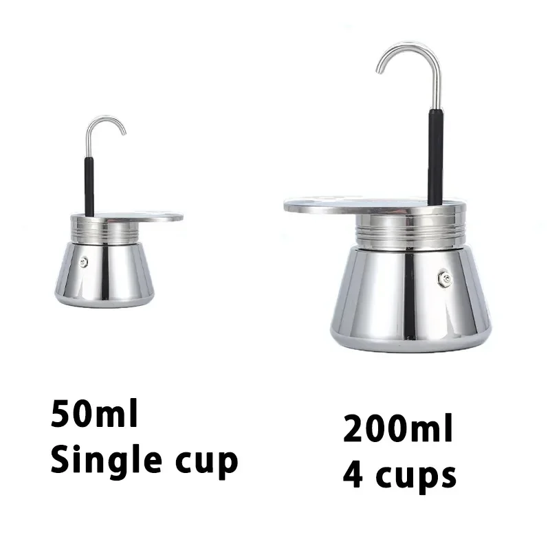 50ml/200ml Single Tube Mocha Pot 304 Stainless Steel Espresso Coffee Pot Hand Pour Coffee Coffee Pot Household Mocha Pot