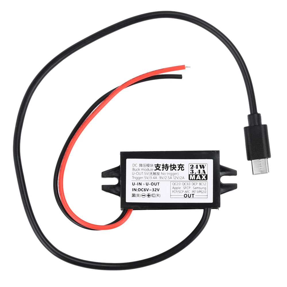 DC-DC 12 فولت 24 فولت إلى 5 فولت 24 واط محول طاقة السيارة نوع-C USB تنحى الجهد إمدادات الطاقة الناتج محول حماية ماس كهربائى
