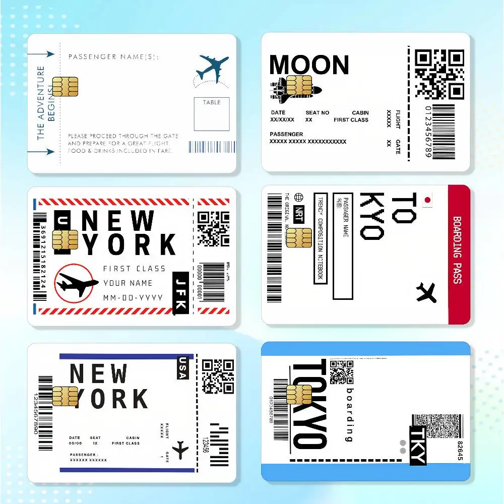 Boarding Pass Plane Ticket Credit Skin Cover Card Stickers 4PCS Film Bus Pass Front Decoration Bank Debit Waterproof