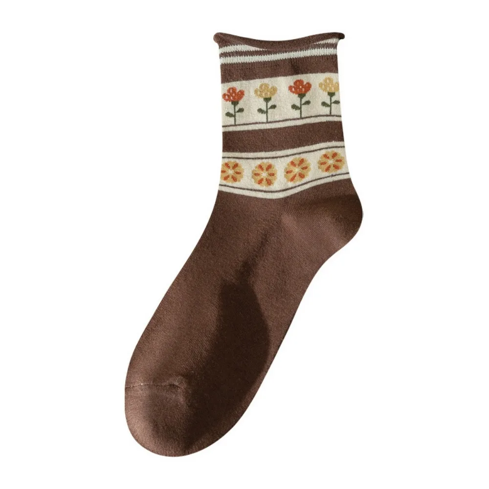 

Floor Socks Sweet Flower Middle Tube Socks Flower Breathable Floral Print Socks Warm Hosiery Knitted Mid-tube Socks Girl