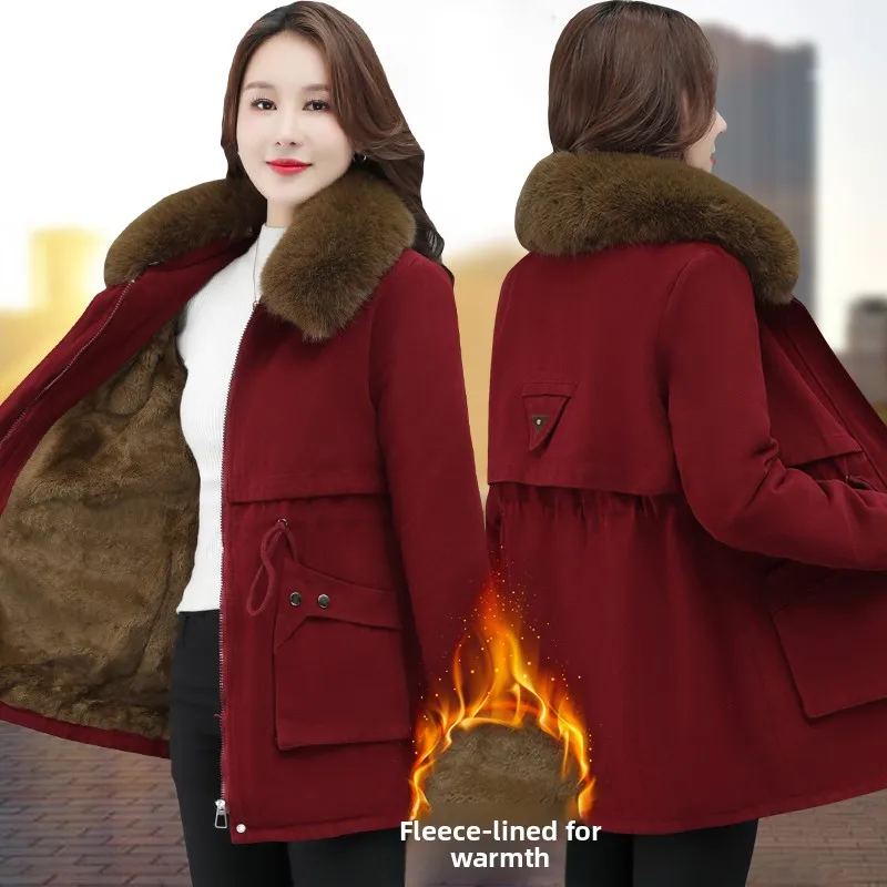 

Women's Thiened Fce Lined Cotton Parka Coat Korean Sle Belted Slimming Autumn Winter New Arrival Small Size Faionable