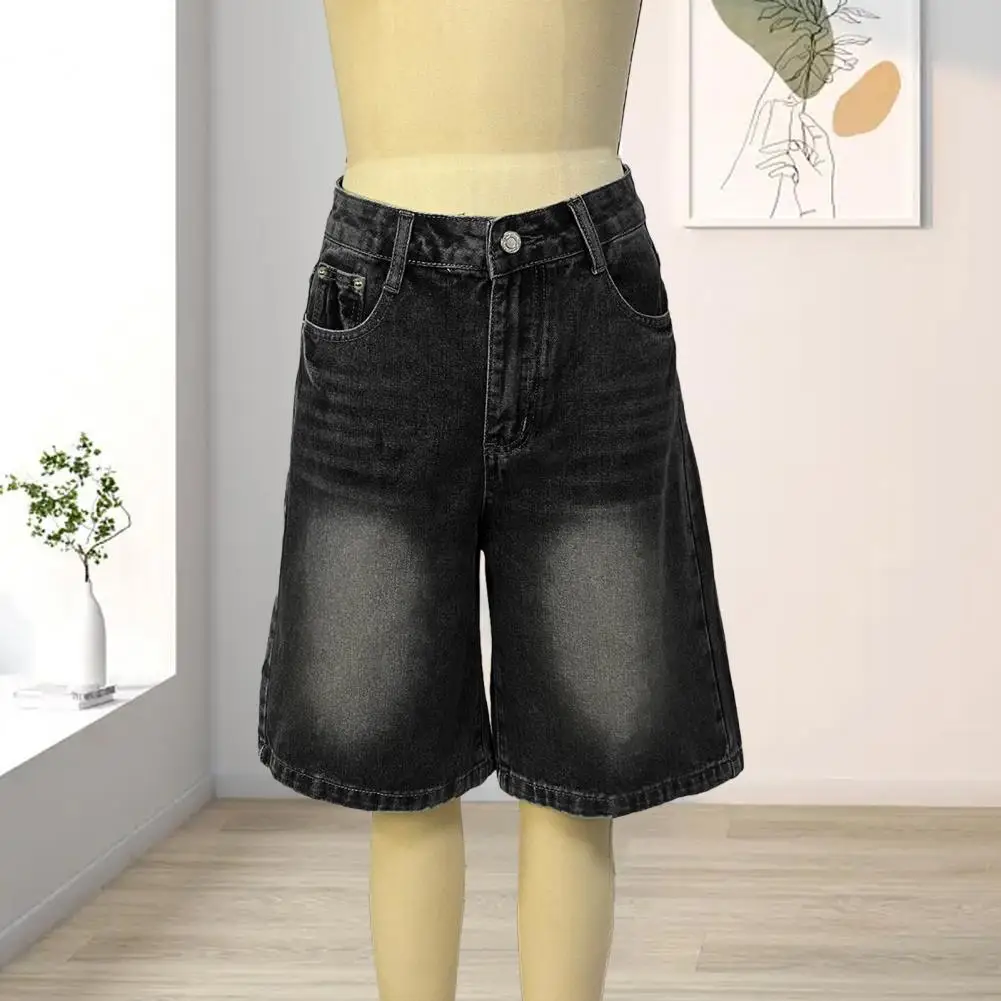 Shorts de mezclilla desgastados para mujer, de cintura alta, estilo Bermuda, de pierna ancha, holgados, con bolsillos, hasta la rodilla, largos y sueltos