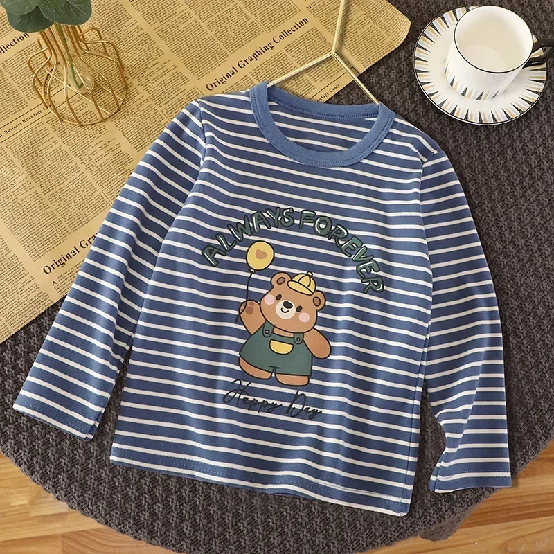 Baby Boys Girls Base Shirts Kids Long-sleeved Warmth Children\'s Velvet Single Tops Spring Autumn and Winter Clothes