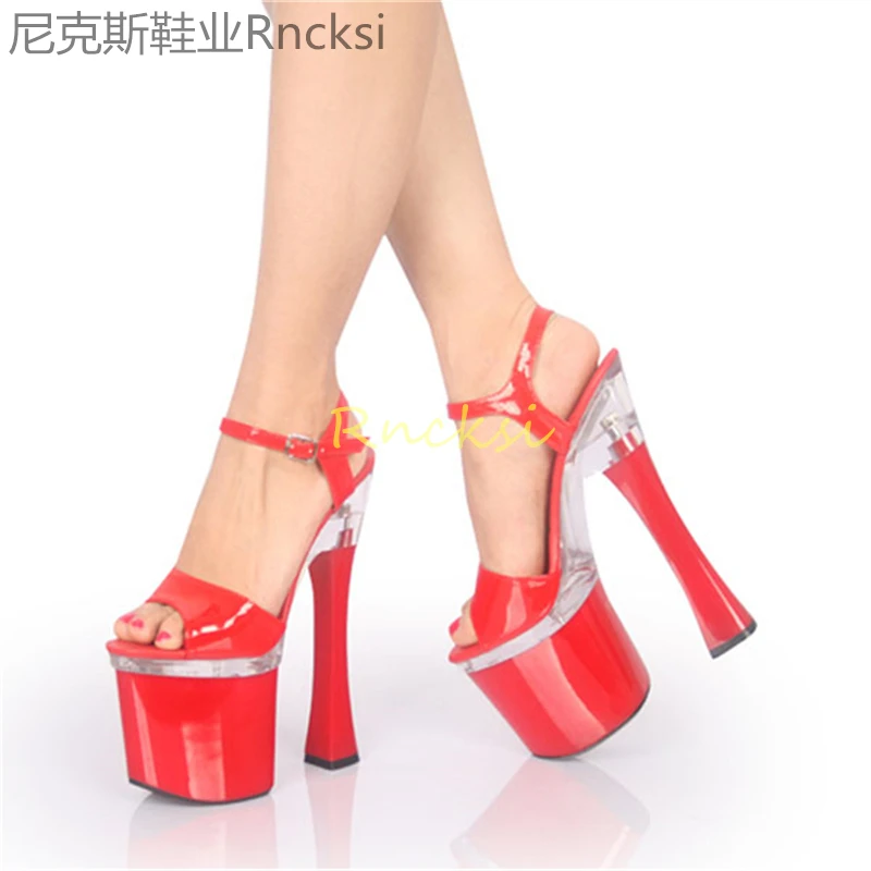 20cm Fish mouth sandals women's new summer versatile high-heeled toe-leaking single thick heel buckle sandals