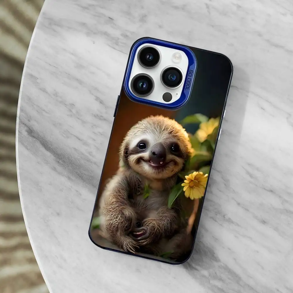 Cute Sloth Animal Phone Case For iPhone 13,12,11,Mini,XS,17,16,SE,MAX,15,14,Pro, Blue Matte Silicone Cover