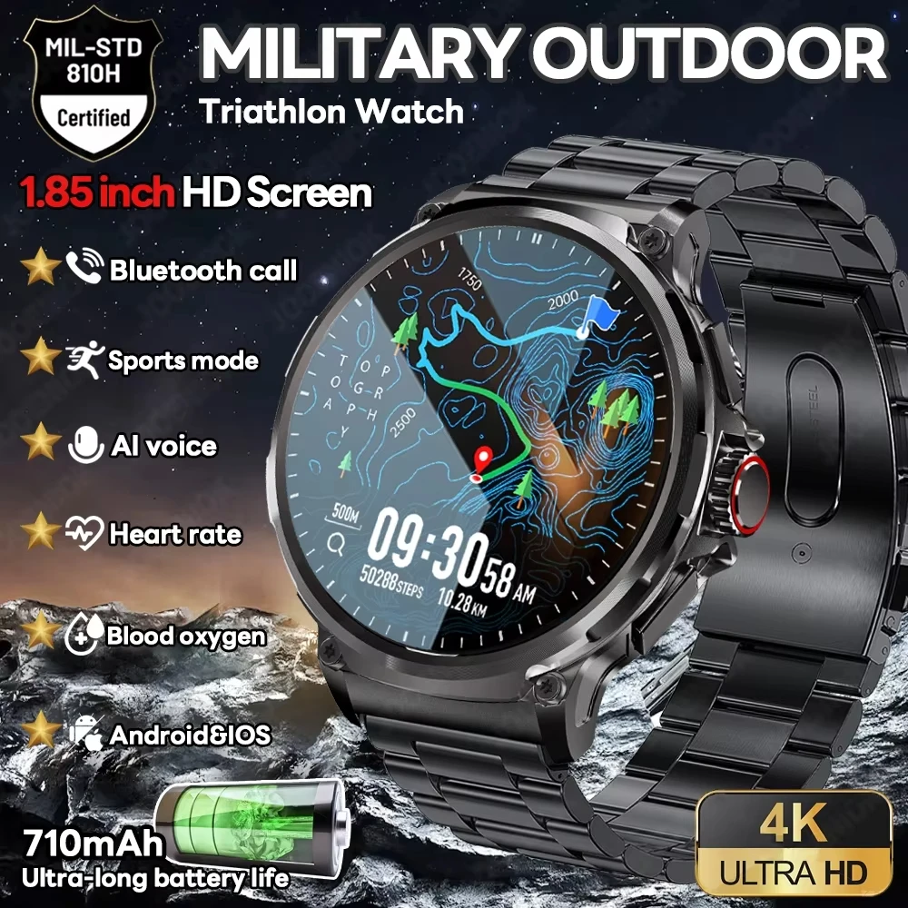 

2025 New Smart Watch Men 1.85 inch Ultra HD 710 mAh Extra Long Life Military Smartwatches 400+Dial Fitness BT Calling Smartwatch