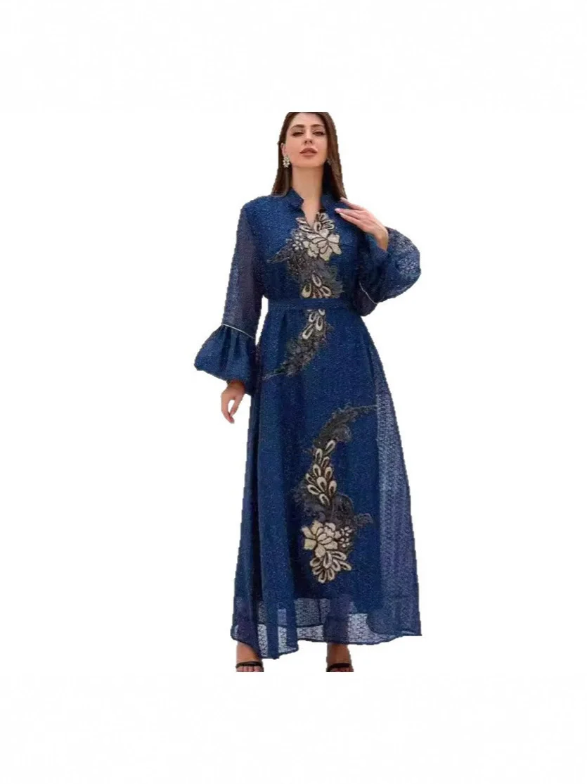 Middle East Saudi Arabia Muslim Luxury Fashion Islamic Ramadan Moroccan Women's Dress Dubai Robe Lace up Long Dress
