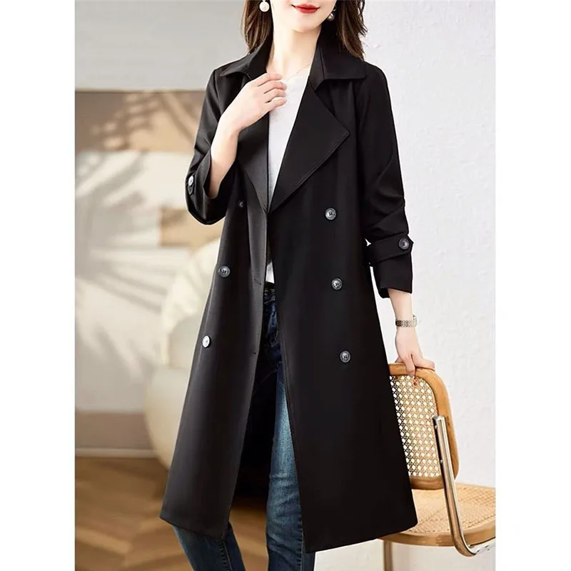 Ladies High-end Long Sleeves Lined Outwear Spring Woman Mid-length Windbreaker Jacket Korean Female Fashion Casual Trench Coat