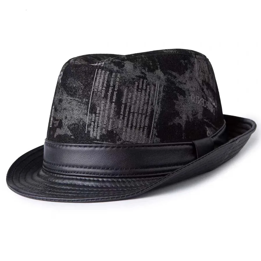 

High Quality Genuine Leather Sheepskin Formal Hat Gentleman Short Brim Black/Brown Top Hat Male Shows Gentleman Frosted Print