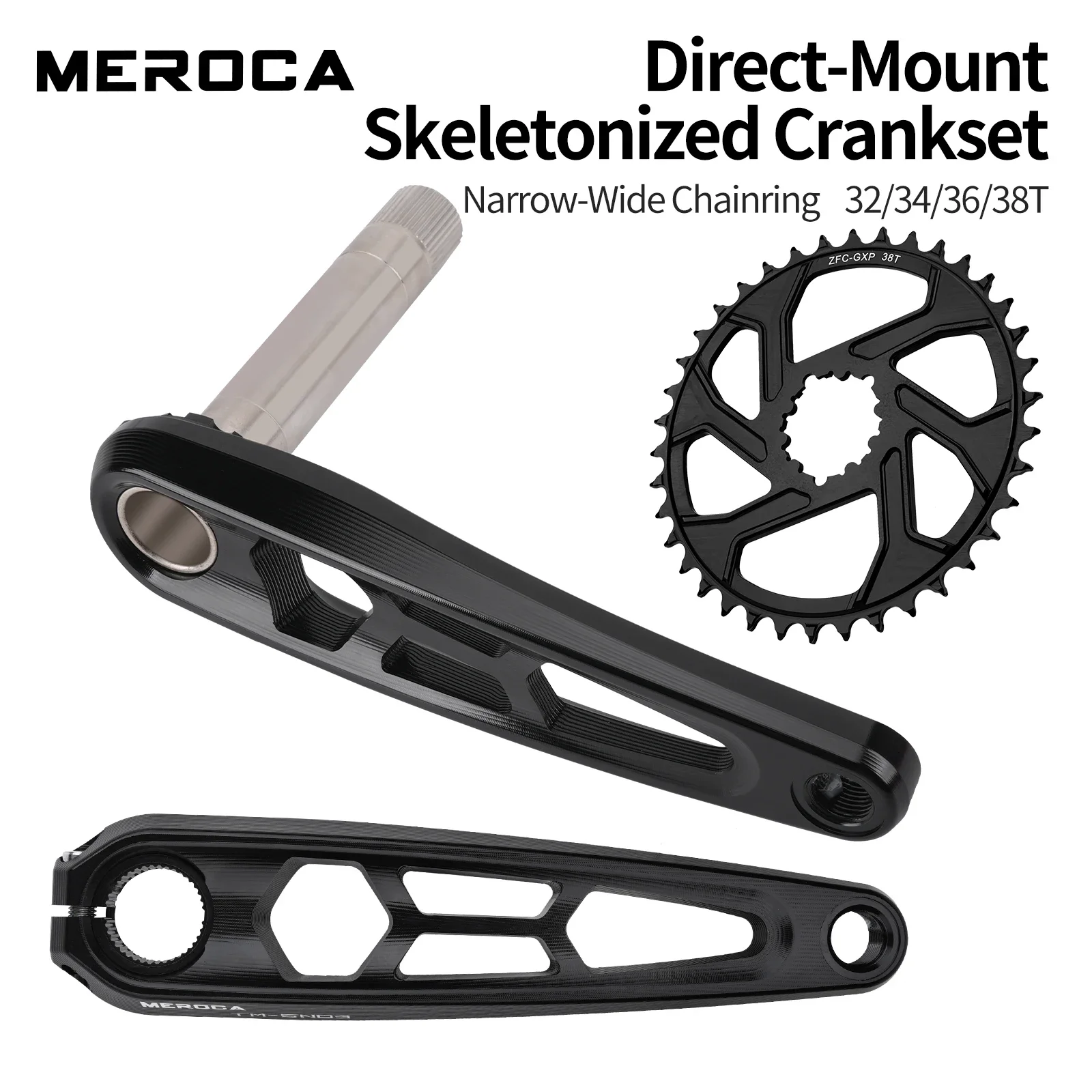 MEROCA MTB Crankset CNC Hollow Forged Crank Arm 3-Bolt Direct Mount Crankset 3mm Offset 32T-38T 165/170mm Mountain Bike Crank