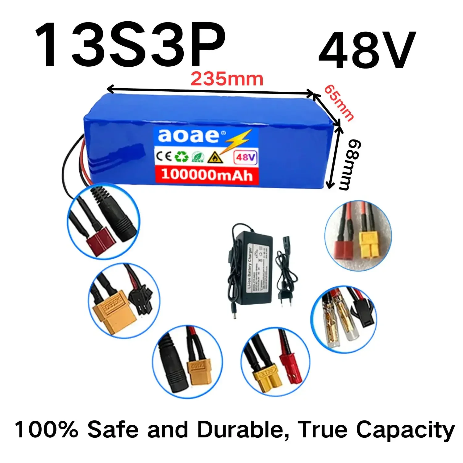 

Литий-ионный аккумулятор 13S3P 48 в 100000 мАч 54,6 ач с зарядным устройством BMS + в 2 А