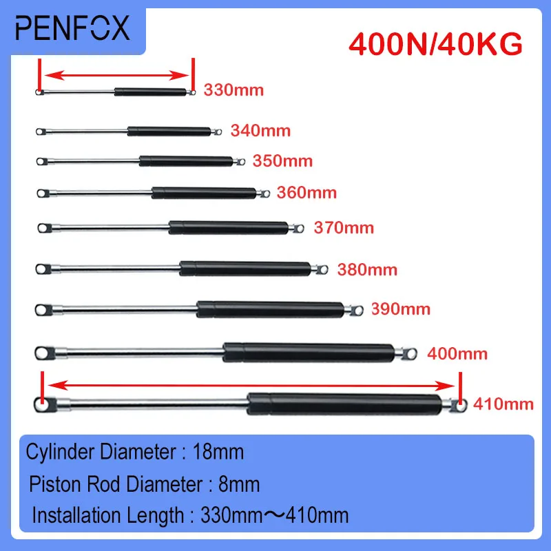 1PC 330mm-410mm 40kg/400N/90LBS Universal Strut Bars Gas Spring Support Boot Bonnet Car Caravans Doors Windows Hatches Boat Bus