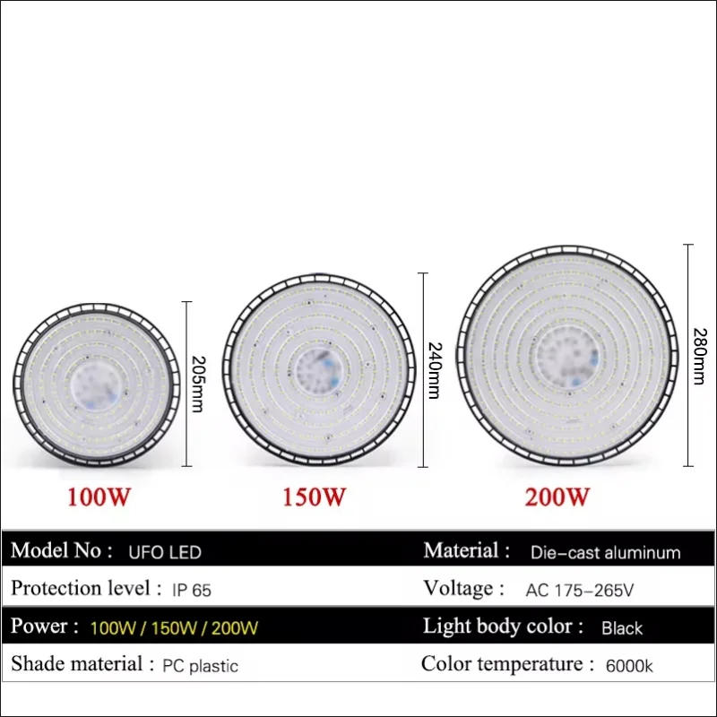 Imagem -02 - Iluminação Industrial Ufo Led para Garagem High Bay Light Ip65 Impermeável Armazém de Fábrica 100w 150w 200w