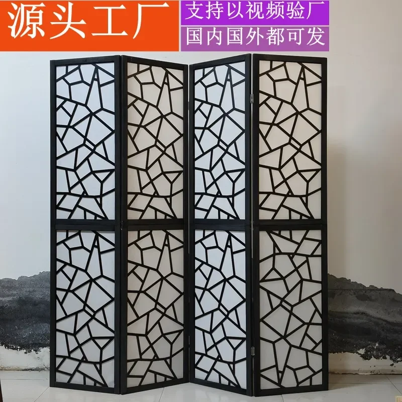 Modern Carved Wooden Folding Screen Movable Room Divider for Home Hotel Office Simple Floor Standing Partition Baffle Decor