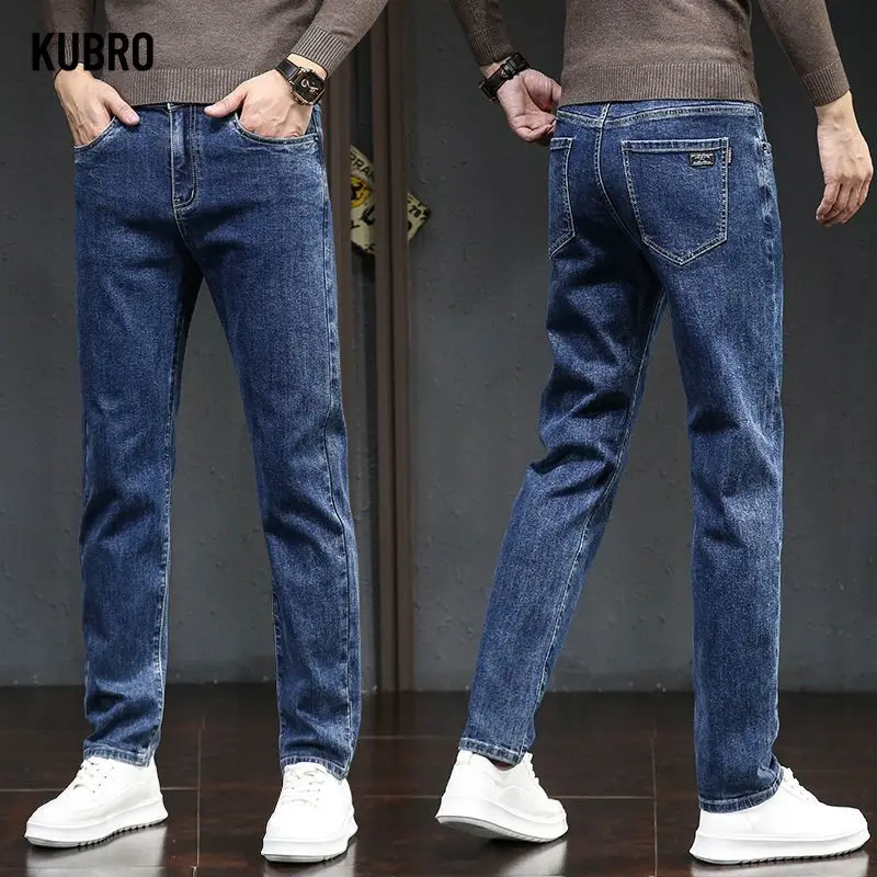 الرجال الخريف الشتاء مطاطا الدينيم الجينز الصلبة متعددة جيوب الأعمال السراويل سليم صالح ارتداء اليومي ركض منتصف الخصر بنطلون