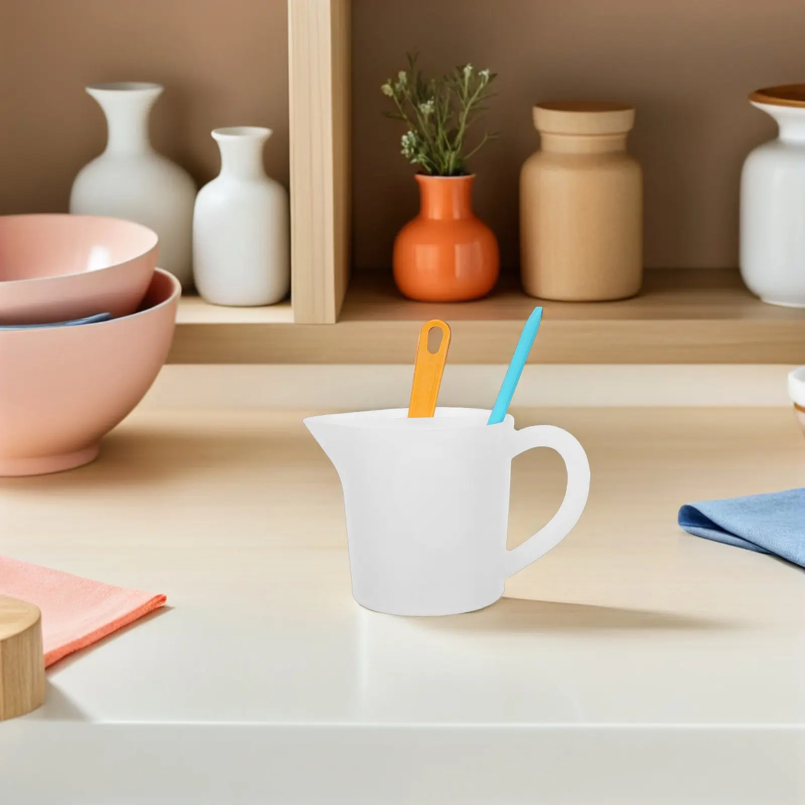 1Set Split Painting Pouring Cup 500Ml Silicone Mixing Jug 3 Cavities Ergonomic Handle for Resin Epoxy Acrylic Paint Pigment