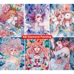 Cartoon Girl AB Diamond Painting 5D Diy Portrait Full Square/Round Diamond Embroidery Mosaic Set Children Like Home Decoration