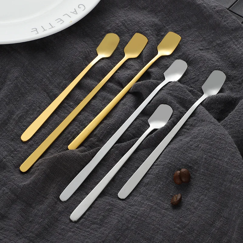Gold Stainless Steel Square Head Long Handle Coffee Stirring Spoon Ice Cream Spoon Mark Cup Spoon Mixing Spoon Kitchen Utensil