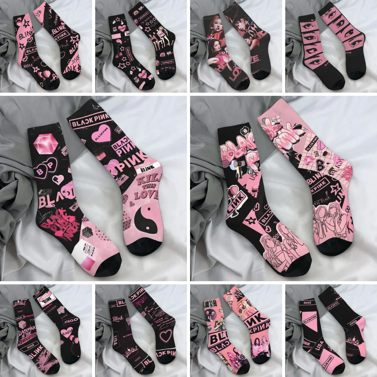 Blacks Girl Pinks Group K-Pop Stockings Design Harajuku Socks Autumn Anti Bacterial Socks Men Cycling Warm Soft Socks