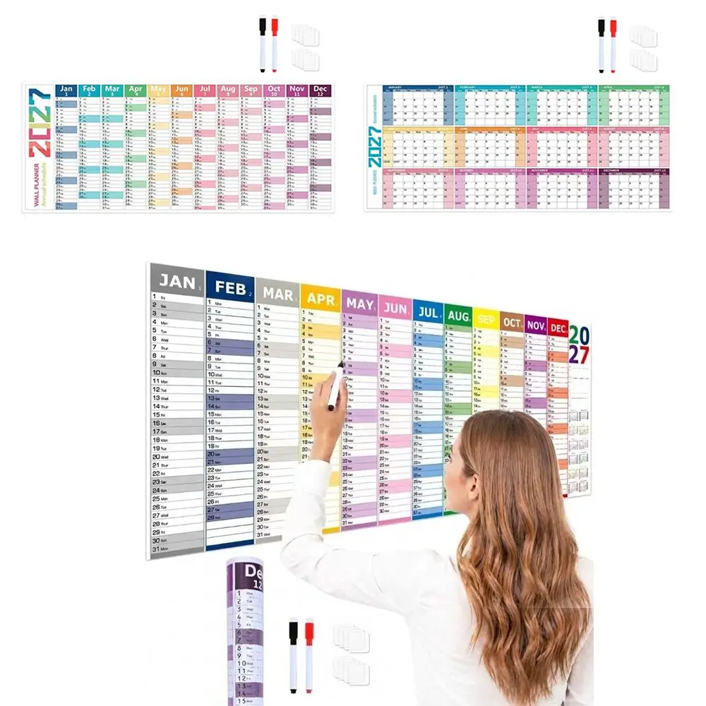 Large Size 2027 Wall Calendar Thick Paper Colorful Notes 12 Month Calendar English Full Year Monthly Planner Calendar Office Use