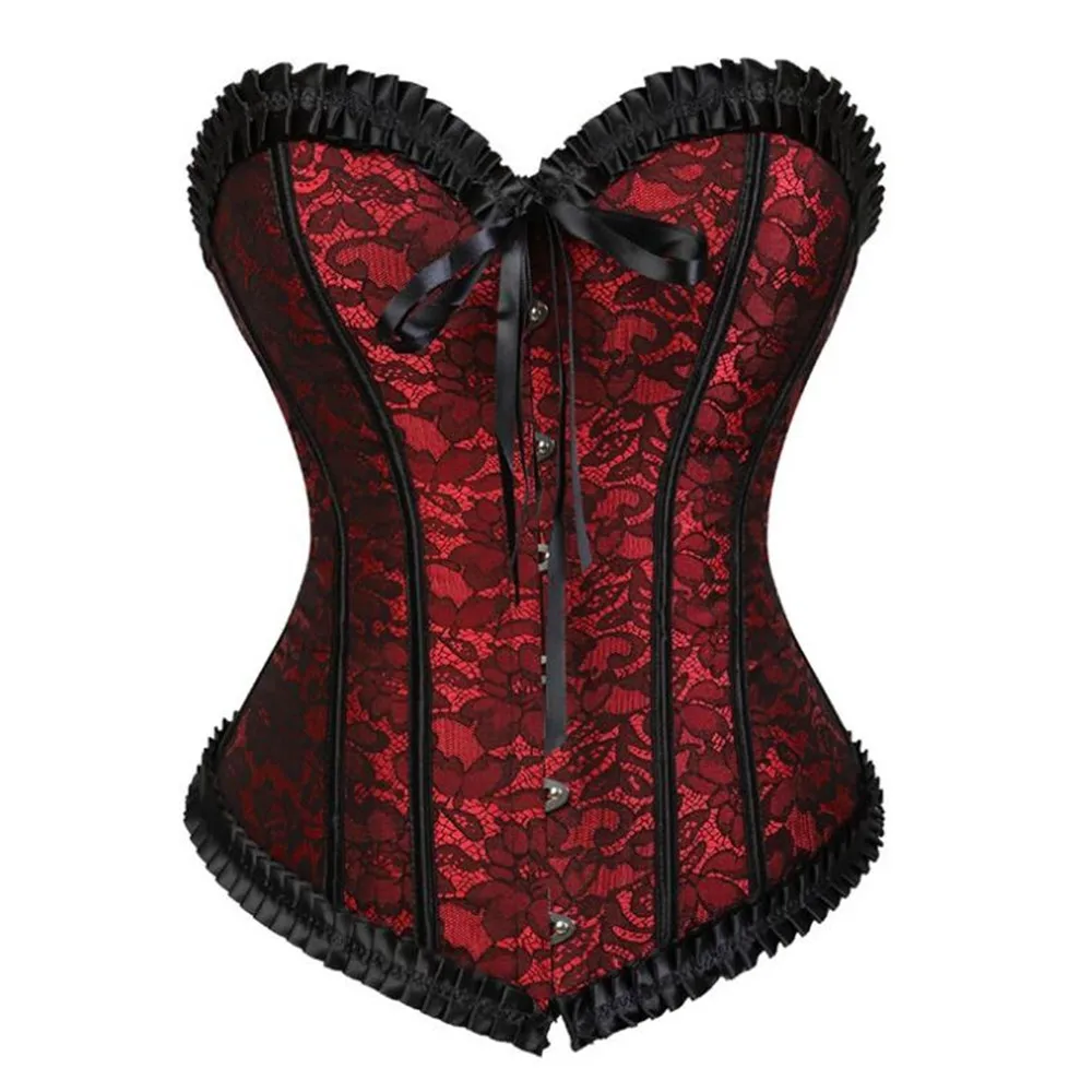 

Sexy Overbust Corset Tops for Women Ruffled Lace Lingerie Brocade Victorian Corselet Body Shaper Vintage Costume Plus Size