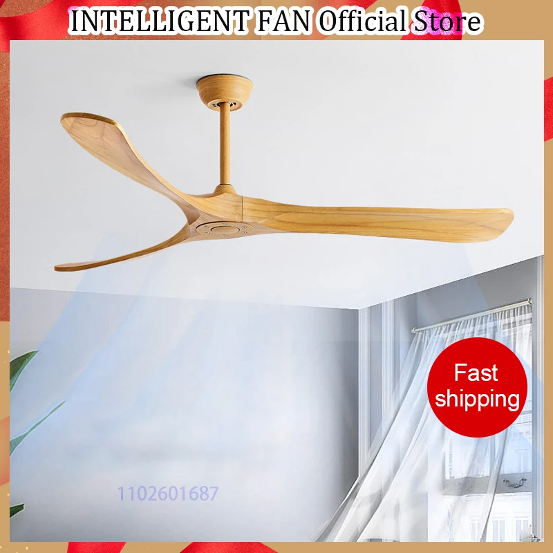 

60 Inch DC Ceiling Fan Industrial Vintage Wooden Plafon dventilator with no light Remete Control Decorative Fans Ventilateur