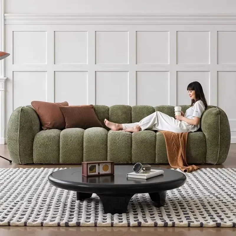 for Home Living Room Sofas and Seating Vacuum Compression Sofa Cream Style Fabric Straight Row Compressed Boneless Couch