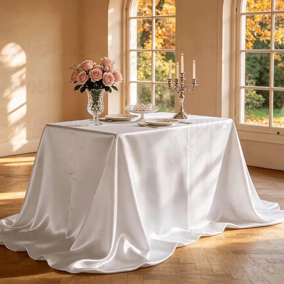 VIKAMA White Satin Tablecloth Rectangular Shiny Smooth Silk Table Cover for Wedding Birthday Party Dining Home Decor