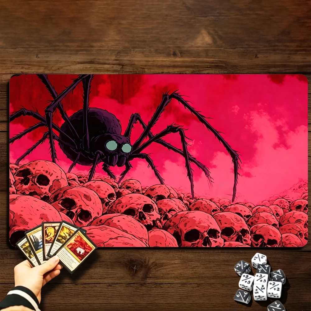 Giant spider and skulls TCG Playmat Magic Playmat with Stitched Edge Anti-slip base Gathering Gaming Mat Trading Card Game