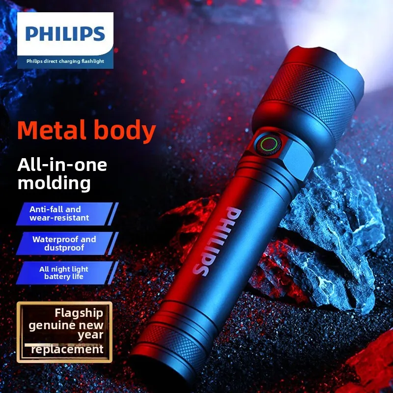 

2025 NEW Philips SFL2188 LED Aluminum Alloy Flashlight Portable Light USB Rechargeable Camping Light for Outdoor Hiking